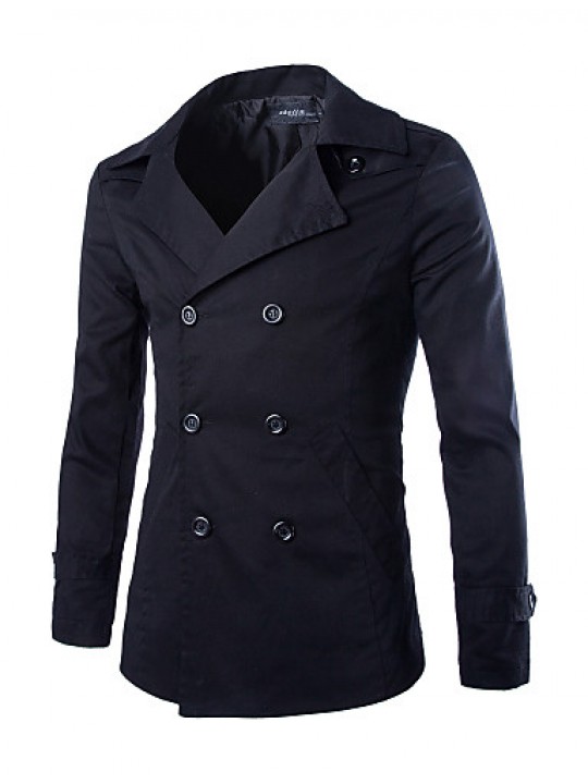 Men's Solid Casual Trench coat,Cotton Long Sleeve-Black / White