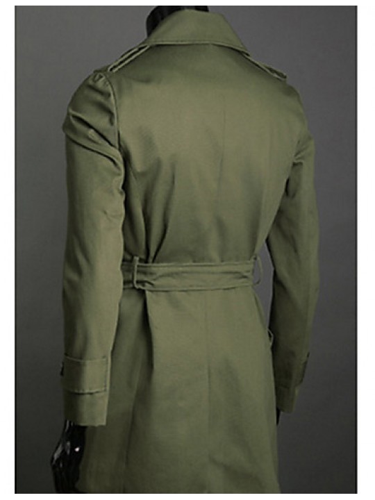 Men's Solid Casual Trench coat,Cotton Long Sleeve-Black / Green / White