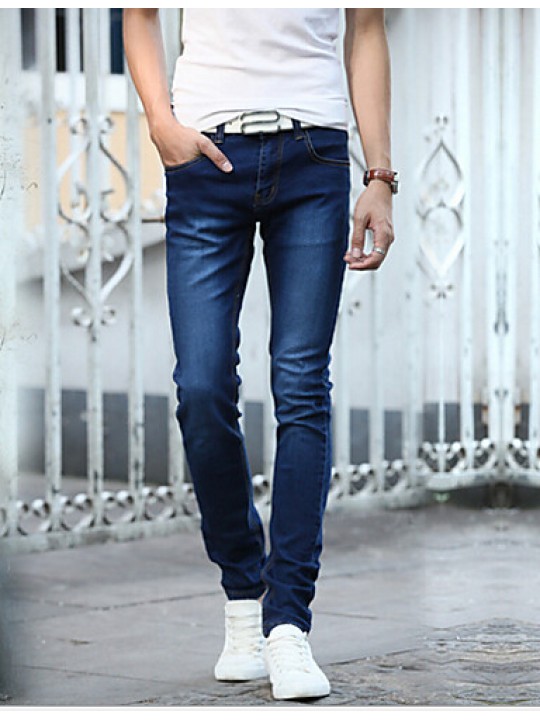 Men's Solid Casual JeansCotton Blue