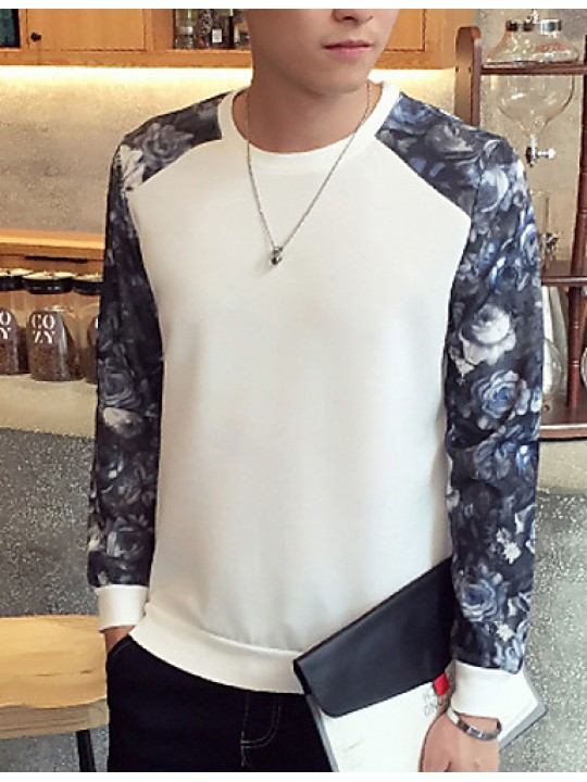 Men's Print / Color Block Casual / Plus Size SweatshirtPolyester Long Sleeve Black / Blue / White