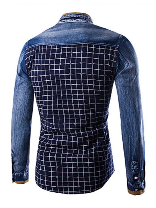 Men's Pure Long Sleeve Top , Cotton / Denim Casual