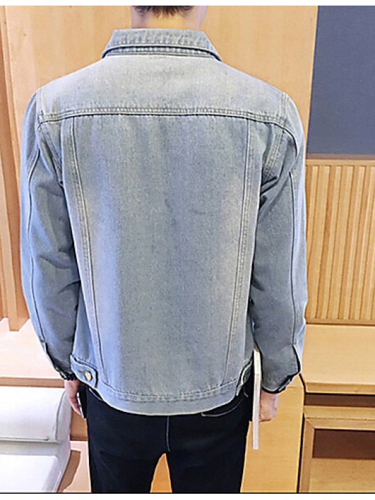 Men's Fashion Classical Solid Slim Fit Casual Long Sleeve Denim Jacket,Cotton/Print/Casual/Plus Size