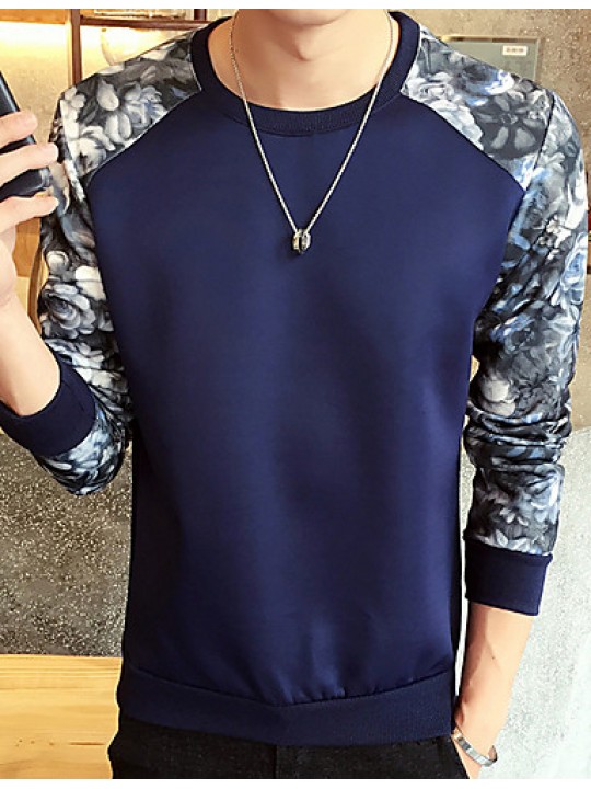 Men's Print / Color Block Casual / Plus Size SweatshirtPolyester Long Sleeve Black / Blue / White