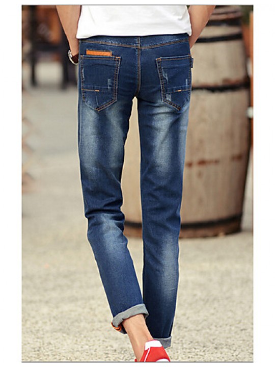 Men's Solid Casual Jeans,Cotton Blue