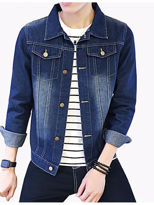 Men's Fashion Classical Solid Slim Fit Casual Long Sleeve Denim Jacket,Cotton/Print/Casual/Plus Size