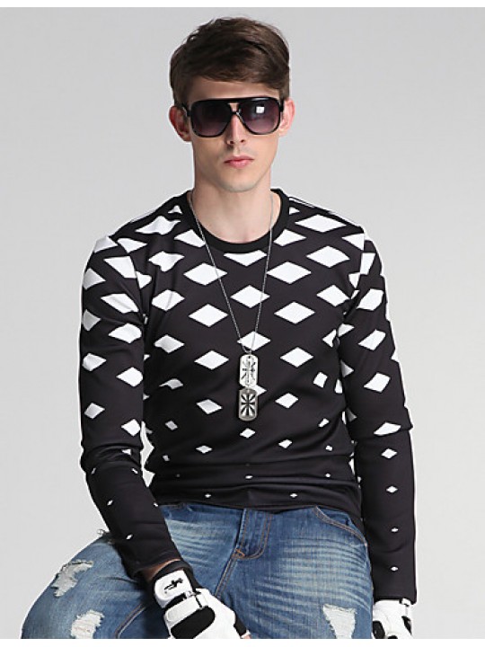 Men's Daily/Sports/Holiday Simple Sweatshirt Geometric Black Round Neck Long Sleeve Cotton/Polyester All Seasons