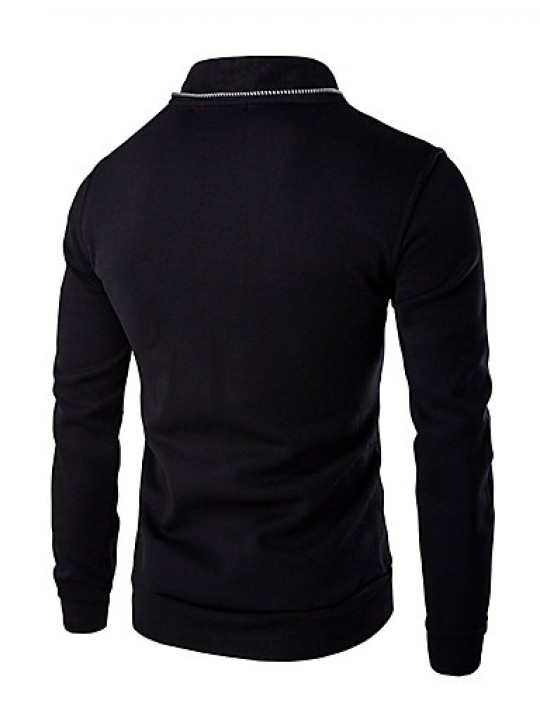 Men's Solid Casual / Sport Hoodie & Sweatshirt,Cotton Long Sleeve Black / White