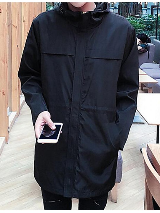 Men's Casual/Daily Simple Jackets,Solid Stand Long Sleeve Fall Black Polyester Medium