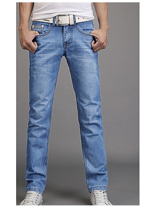 Men's Solid Casual Jeans,Cotton Blue