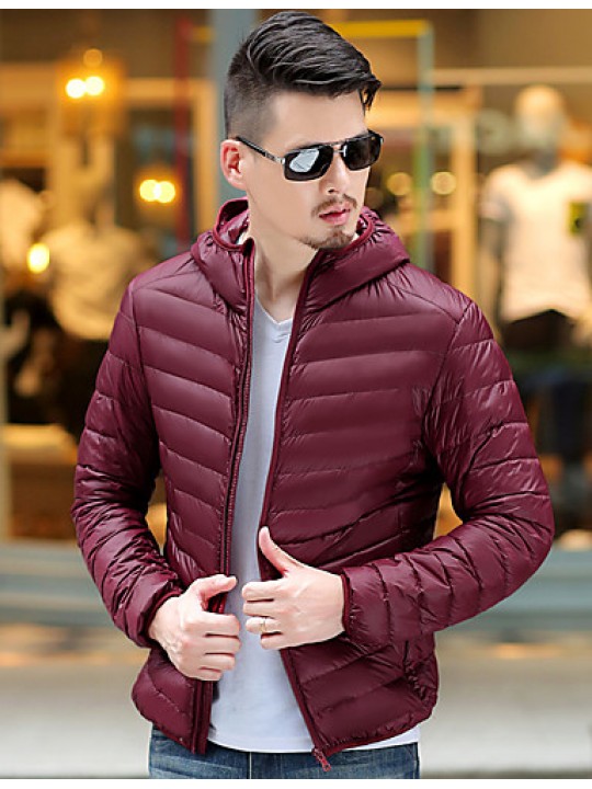 Men's Regular Down Coat,Polyester Solid Long Sleeve