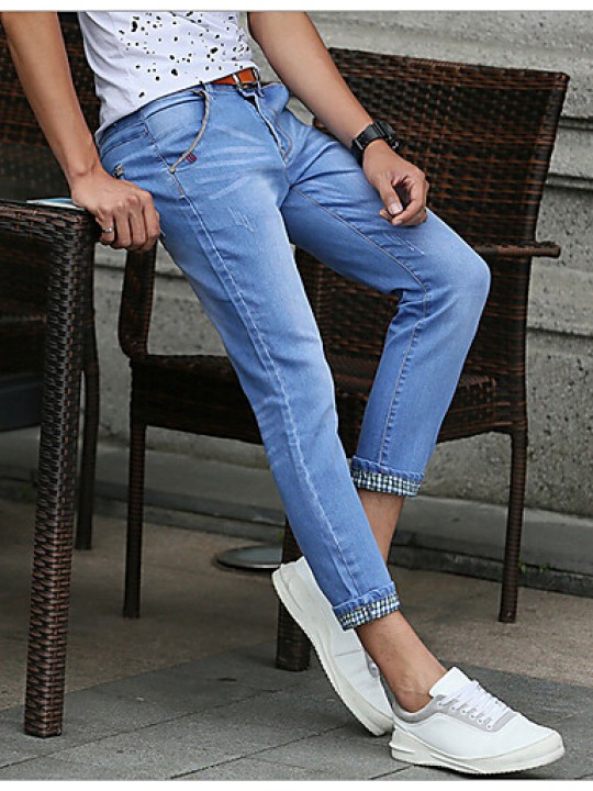 Men's Solid Casual Jeans,Cotton Blue