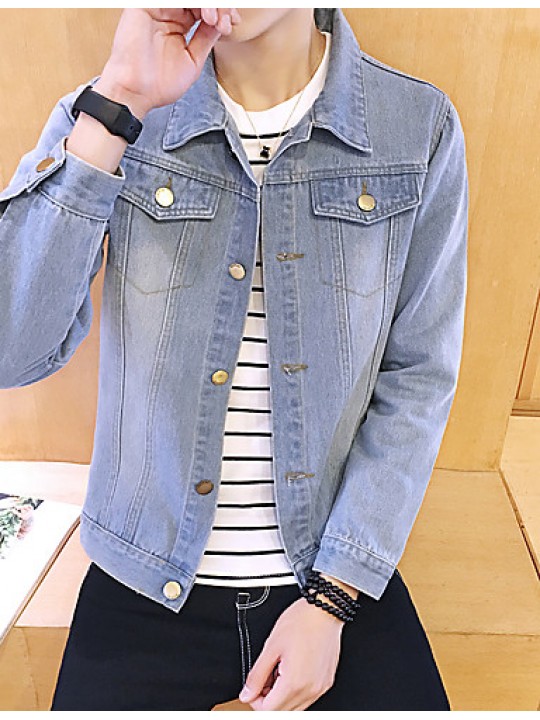 Men's Fashion Classical Solid Slim Fit Casual Long Sleeve Denim Jacket,Cotton/Print/Casual/Plus Size