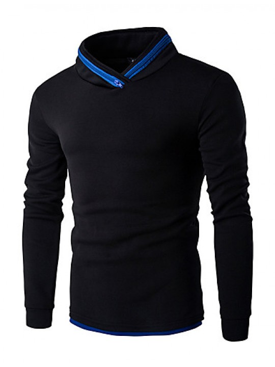 Men's Solid Casual / Sport Hoodie & Sweatshirt,Cotton Long Sleeve Black / Blue